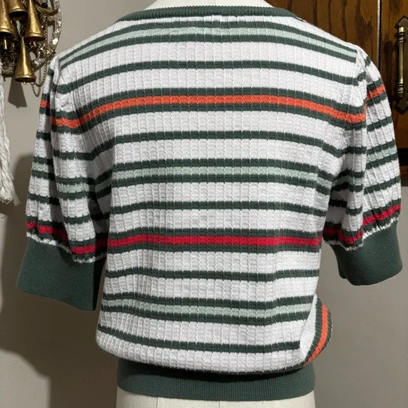 Vintage Liz Claiborne Striped Knit Short Sleeve Sweater - Size Medium - Picture 5 of 7